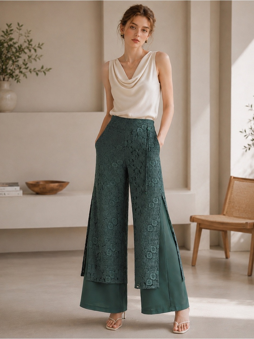 Lightweight Summer Ice Silk Jacquard Dress Pants, Loose Fit, Straight Leg